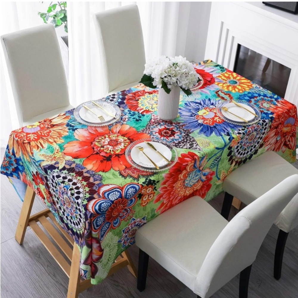 Bright Colorful Happy Memories Design Floral Tablecloth Rectangle